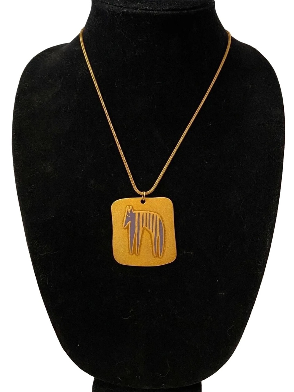 Vintage Laurel Burch "STRIPED BEAST" Large 2" Pendant 34.5" Long Necklace